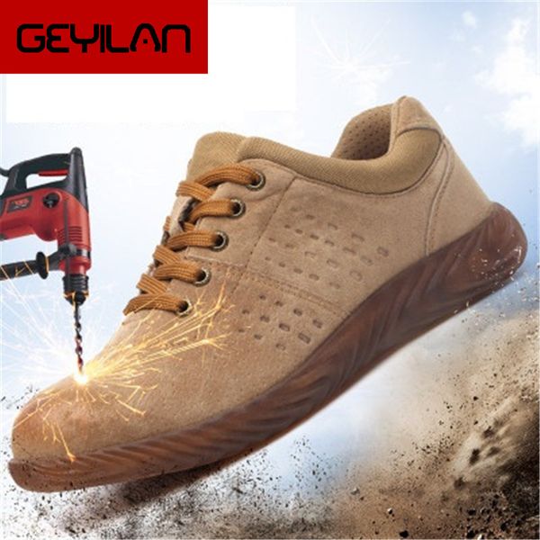 

men's high breathable suede steel toe anti smash protective work shoes boots male outdoor puncture proof safety ankle boots, Black