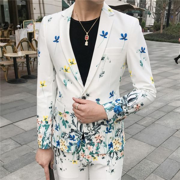 

print slim fit suit jacket 2019 brand new male club stage blazer man formal wedding suit prom blazers for men costume homme, White;black