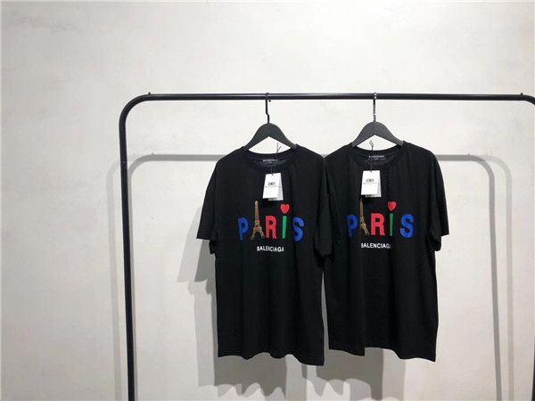 

20fw designs bales blca luxury brands tshirt tower letters print classic embroid letters tshirt casual tee men women tshirt 2.16, Gray;blue