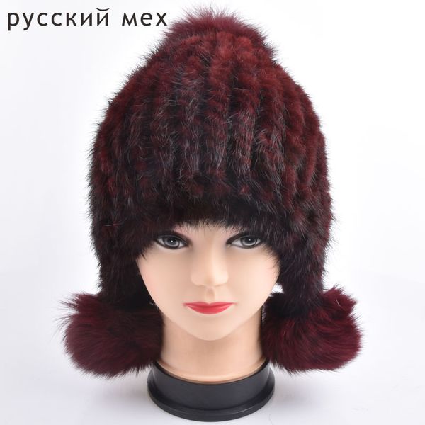 

new fashion women winter hat ear protector caps knitted fux fur leather hat lady causal fur headwear, Blue;gray