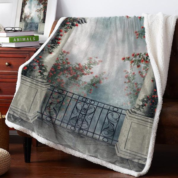 

balcony rose flower vine arch fog warm soft blanket office sofa plush blanket bedspreads quilt drop ship