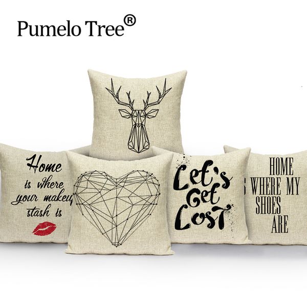 

factory direct outdoor cushions supply black and white heart-shaped lines linen throw pillow cushion cojines for home decor