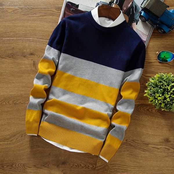

bktrend 2017 new autumn fashion men's pullover sweaters long sleeve round neck striped knitting cashmere christmas sweater men sh190930, White;black