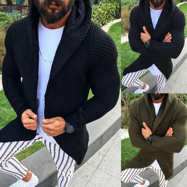 

litthing men hooded sweater cardigan autumn winter hooded knitted coats open front mens hoodie outwear knitting overcoat 2019, White;black