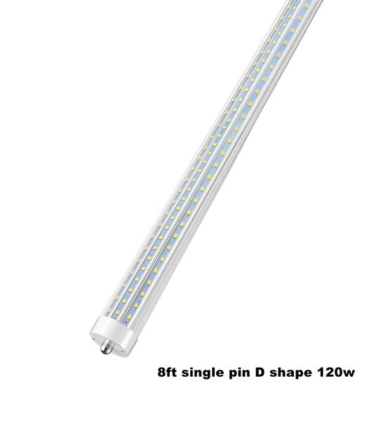 

120w 8ft single pin fa8 t8 96'' led tube light 8 feet d-shaped 3 rows smd2835 led shop lights bulb ac100-305v