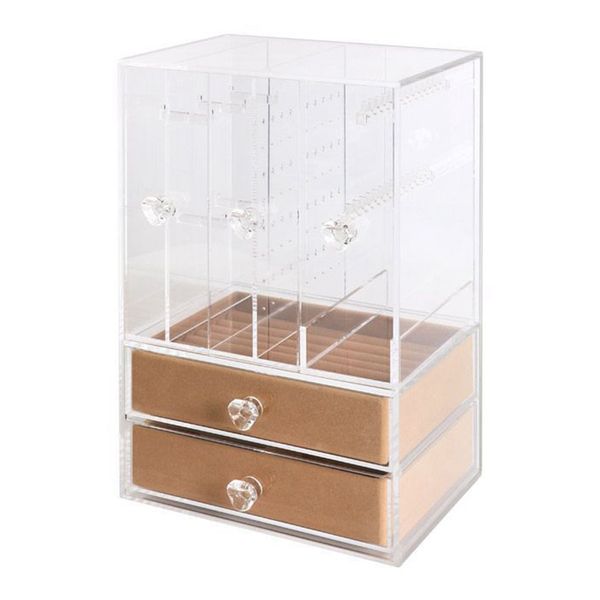 

casegrace clear acrylic earring storage box display stand organiser earring studs holder with drawer for jewelry organizer rings, Pink;blue