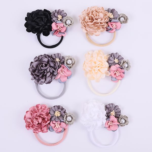 

hair accessories toddler girls kid baby bow hairband elastic headband cute 3d flower stretch turban head wrap princess, Slivery;white