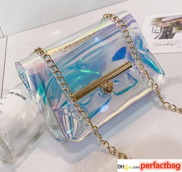

designer transparent hologram laser bag women hand clutches pvc see through clear small chain bags shoulder messenger bag mini cow/3