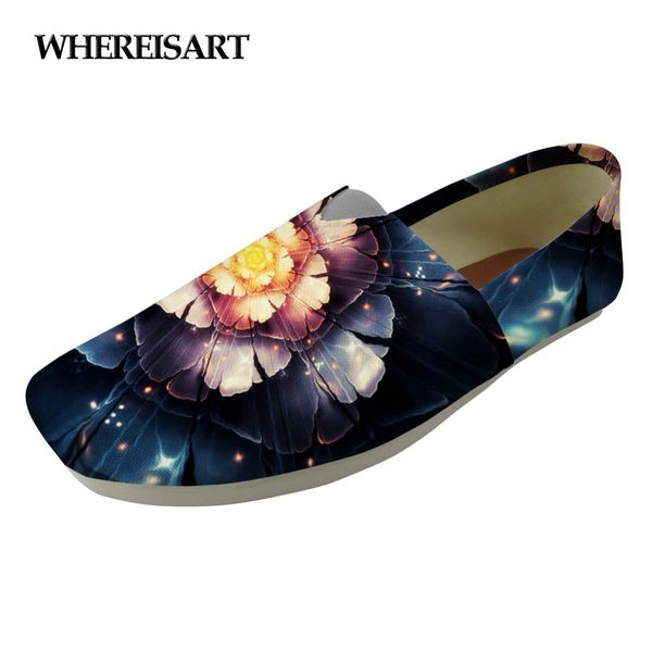 

whereisart art flowers 3d printing women fashion canvas shoes flats casual women's loafers shoes woman comfortable lazy, Black
