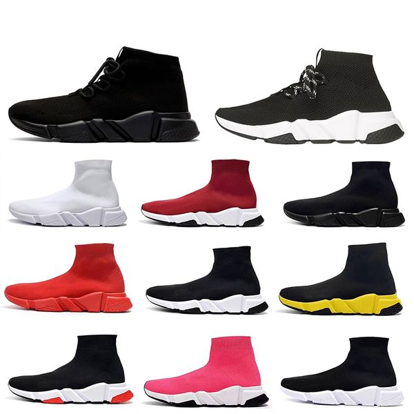 

2019 fashion designer shoes sock sneakers stretch mesh high boots for mens womens black white gray red glitter runner flat trainers