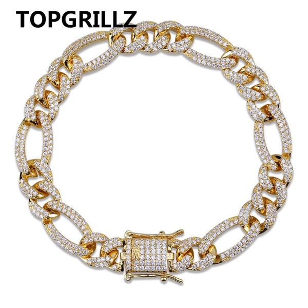 

rillz gold silver color iced out cubic zircon cuban chain link bracelet men hip hop charm trend jewelry gifts, Golden;silver