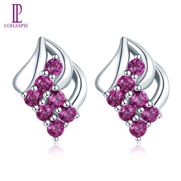 

solid 925 sterling silver stud earrings for women white gold gemstone rhodolite garenet fine fashion handmade elegant jewelry wedding gift, Golden;silver
