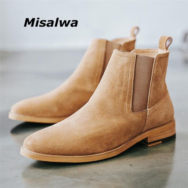 

boots misalwa authentic pure leather cow suede pointy men luxuries british spring vintage ankle brown sand, Black