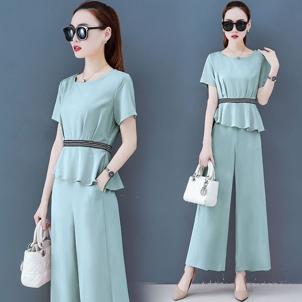 

women's suits & blazers women suit set two piece elegant office lady blouse wide leg flare pants summer casual clothes female plus size, White;black