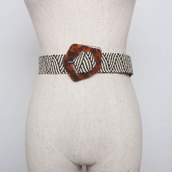 

new vintage knitted wax rope wooden bead waist rope women smooth buckle belt woman woven female hand-beaded braided belt bz10, Black;brown
