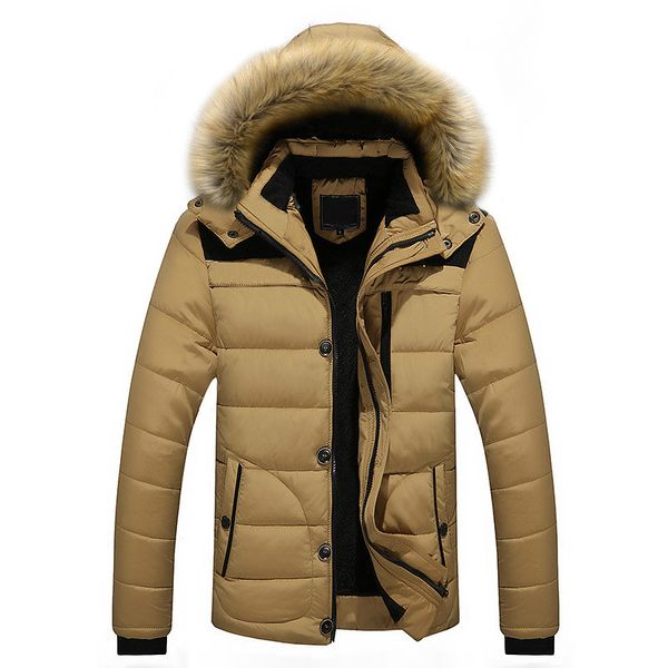

fashion patchwork hooded faux fur collar khaki fluffy boys coat velvet cotton oversized parka jacket 4xl 5xl winter clothing men, Black