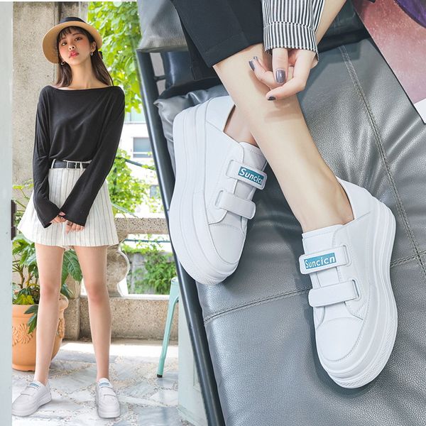 

2019 spring new style casual shoes white thick bottomed sport sneakers elevator women's shoes online celebrity shoe, Black