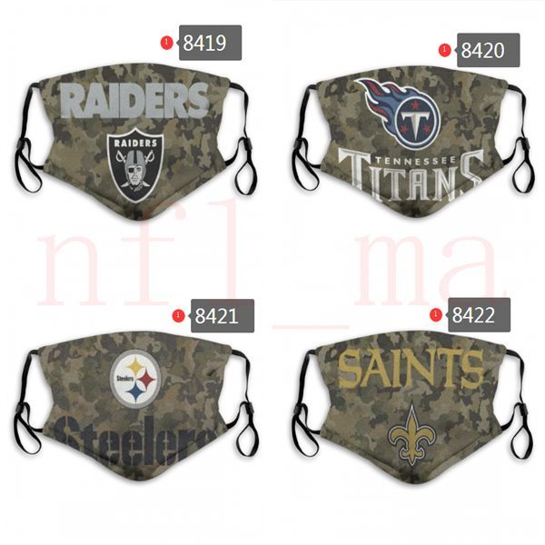 

2020 new camouflage face mask rugby team football team washable mask filter mask pm2.5 mixable wholesale design masks, Black