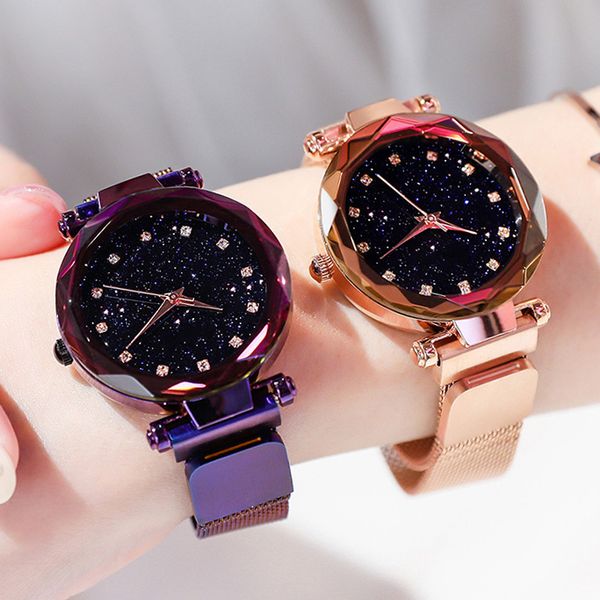 

luxury diamond rose gold 2019 women watches starry sky magnet watch for ladies wrist watch fashion female clock relogio feminin, Slivery;brown
