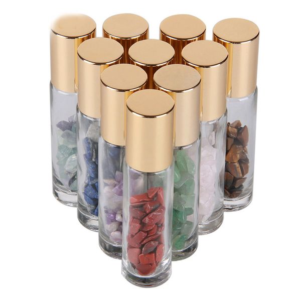 

Natural Semiprecious Stones Essential Oil Gemstone Roller Ball Bottles Clear Glass Healing Crystal Chips 10ml 10pcs/lot P233