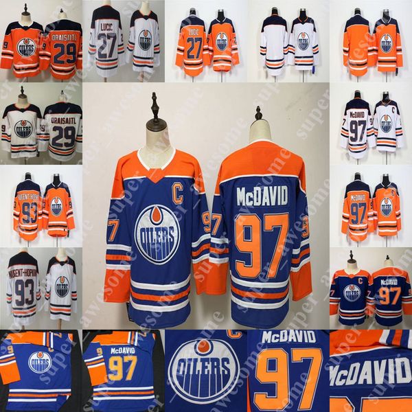 

97 Connor McDavid Jersey 29 Leon Draisaitl 93 Ryan Nugent-Hopkins 27 Milan Lucic Men Women Youth Hockey Jerseys Orange White Blue