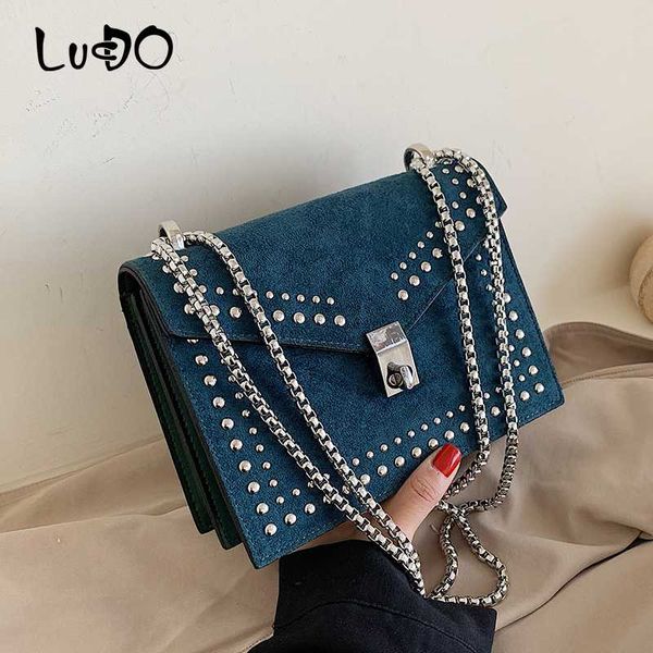 

vintage chain rivets handbags with lock frosted leather small shoulder messenger bags travel crossbody bags for women