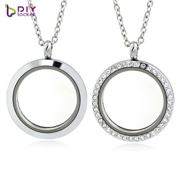 

diylocket 10pcs/lot 30mm round alloy magnetic glass floating charm locket with chain lsfl053-54, Silver