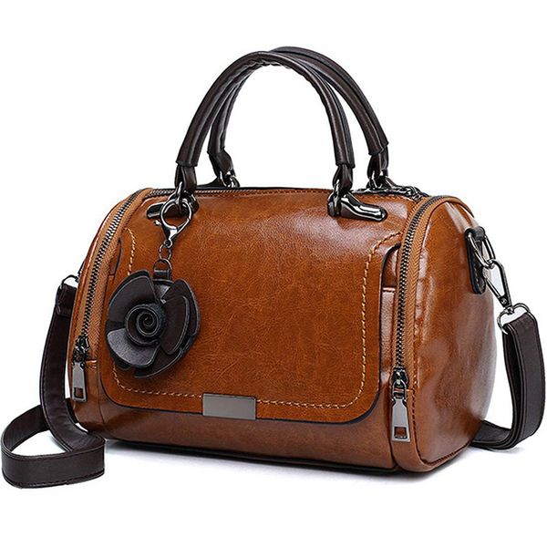 

женщины малой мини масло воск цветок tote сумочка топ-ручка кошелек (brown