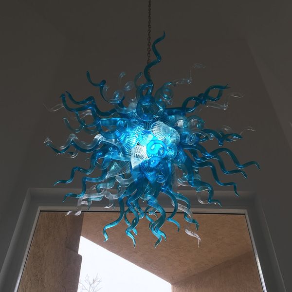 Hot Clear And Turquoise Glass Chandelier Pendant Light Style Hand Blown Led Living Room Dining Lighting Small Canada 2019