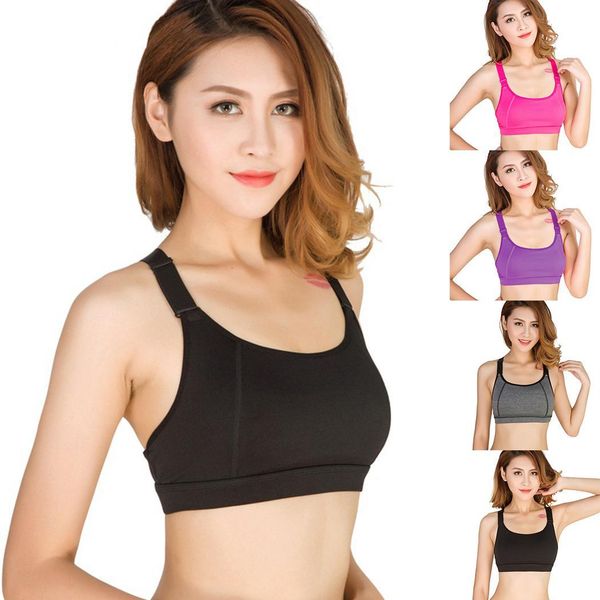 

women casual workout yoga clothes activewear o-neck shockproof sports elastic bra patchwork sleeveless, White;black