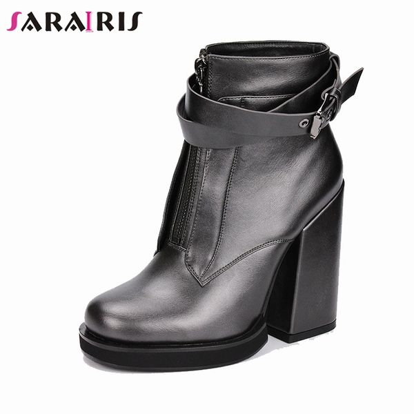 

sarairis brand new fashion belt buckle zip ladies high heels shoes woman casual party office spring autumn ankle boots, Black