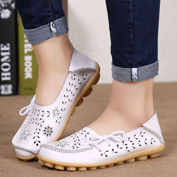 

dropshipping big size 2019 women flats shoes genuine leather flats ladies shoes female cutout slip on ballet flat loafers, Black