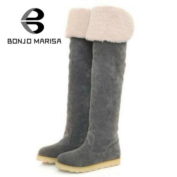 

bonjomarisa big size winter shoes with fur slip on over the knee thigh high boots women fashion snow boots warm platform shoes, Black