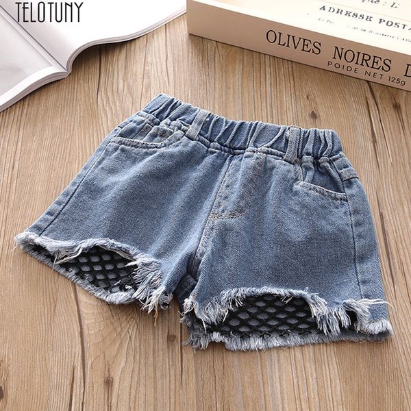 

telotunytoddler kids baby girls clothes fishing net hole demin shorts short jeans pants girls shorts denim 2019 new mar18, Black