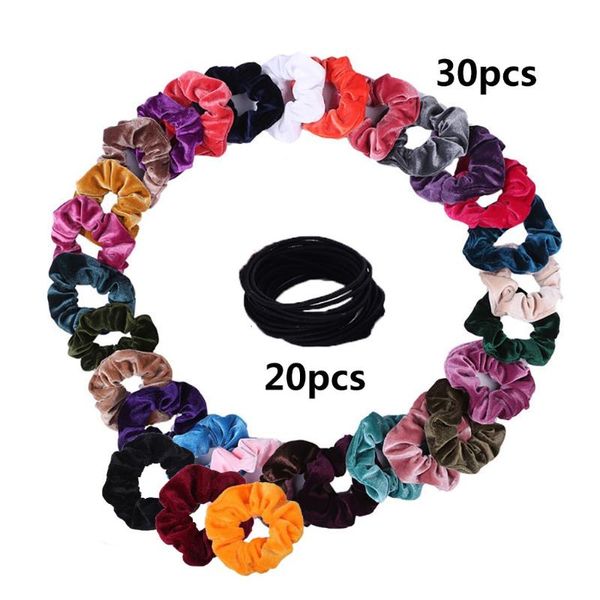 

50pcs soft chiffon velvet satin hair scrunchie floral holder stretchy hair band ties accessories leopard beauty tool, Brown