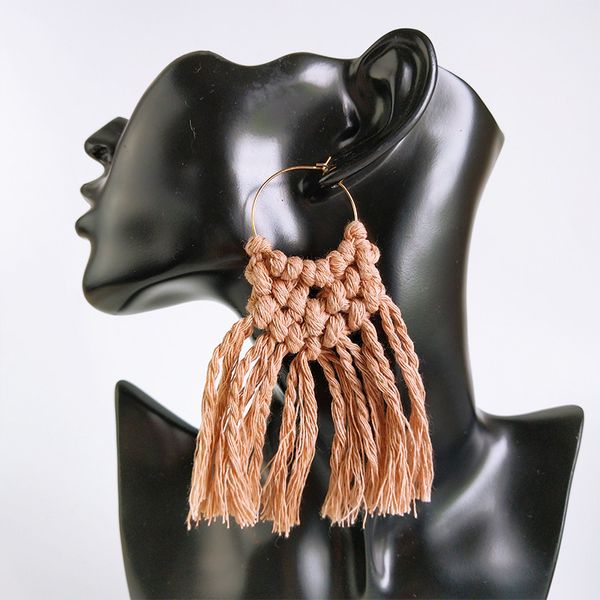 

хлопковая нить плетение макраме серьги длинные кисточкой геометрическая hollow подвеска кисточкой серьги простой моды для женщин аксессуары, Silver