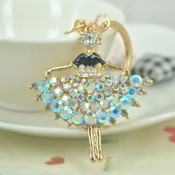 

new jewelry for women rhinestone crystal ballet girl dancer keychain keyring car handbag chram key holder party gift, Silver