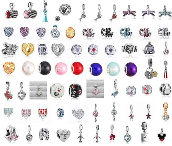 Satışa 200 adet Karışık Tema Kolye Charm 925 Ayar Gümüş Avrupa Charms Boncuk Fit Pandora Bilezikler Yılan Zincir Moda DIY Takı