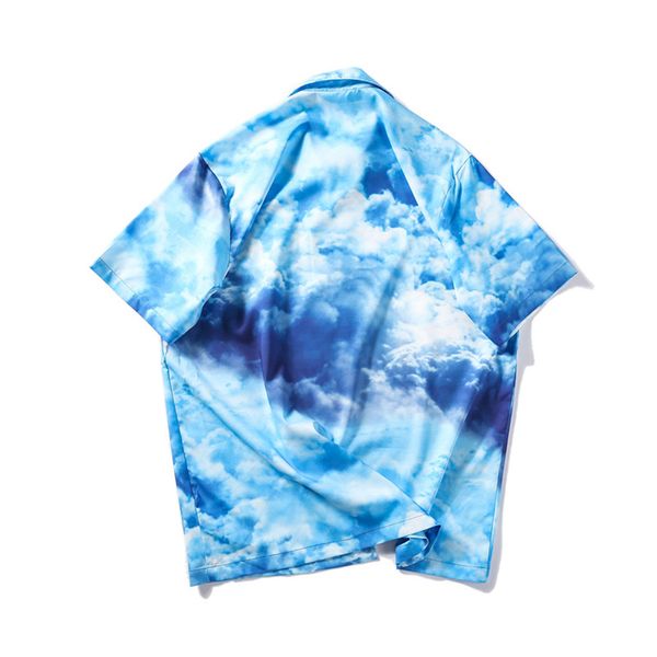 

2019 мужская летняя мода причинно-следственная печать рубашки с коротким рукавом пляжные топы свободные повседневные полиэстер блузка l0412, White;black