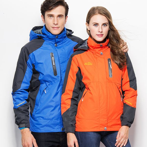 

2019 outdoor hiking jacket men women two-piece hooded detachable plus velvet padded windproof cold warm mountaineering skiing, Blue;black