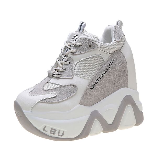 

2019 women platform autumn breathable wedges casual shoes 12.5cm high heels thick sole sneakers woman deportivas mujer mx200425, Black