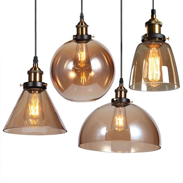 Vintage Pendant Lights American Amber Glass Pendant Lamp E27 Edison Light Bulb Dinning Room Kitchen Home Decor Planetarium Lamp Home Light Fixtures