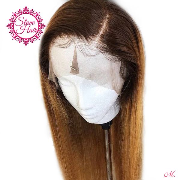 

13*4 ombre t1b/27 color lace front human hair wigs for women 130% brazilian remy long stragiht hair bleached knots middle ratio, Black;brown