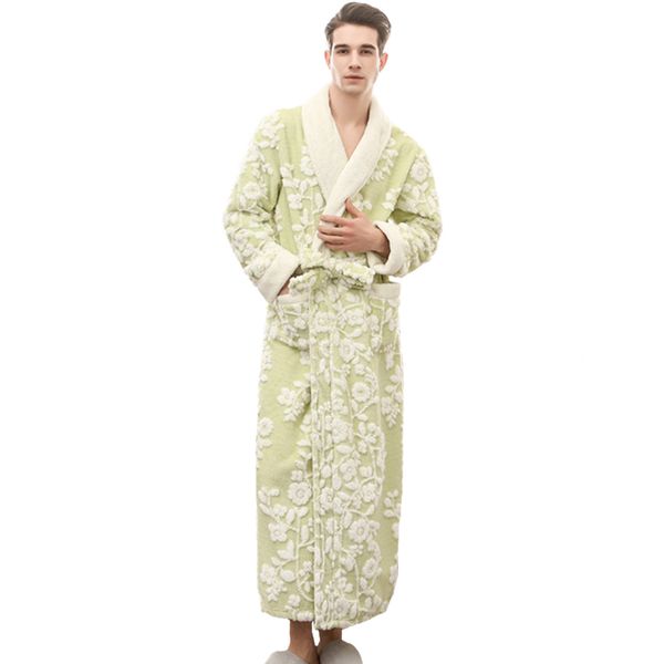 

мужчины кимоно халат фланель пижамы new winter long robe повседневный night dress nightgown цветочные главная халата  xl xxxl, Black;brown
