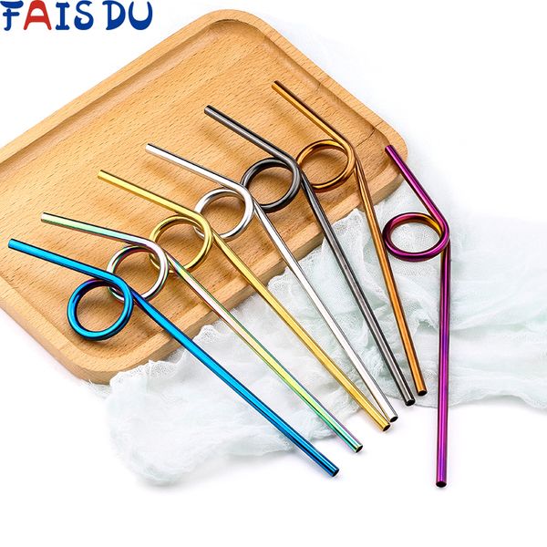

2/3/4pcs reusable creative metal drinking straws 304 stainless steel sturdy straight circle drinks straw with cleaner brush set