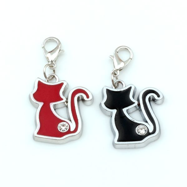 

40pcs/lots black / red enamel cat floating lobster clasps charm beads fit charm bracelet diy jewelry 20.2x37mm a-525b, Bronze;silver