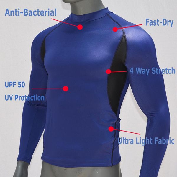 

blue upf 50 long sleeve surfing rash guard swimwear rashguard dry-fit diving t-shirt swim shirts sun protection breathable top
