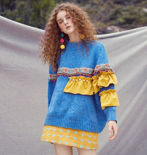 

ins jam принцесса свитер осень и зима женский новый мори-style asymmetric сборки midi продажа, White;black