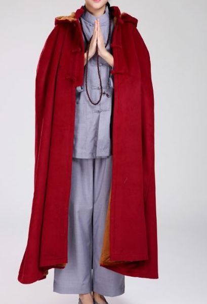 

high-grade winter warm meditation cloak wool cape lay zen buddhist abbot monks suits martial arts gown tibetan red, Black;red
