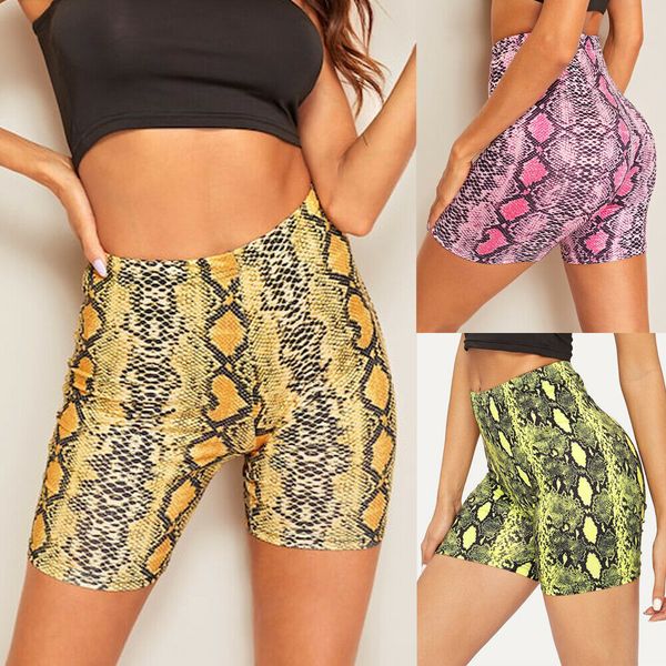 

2019 new casual women printed sports yoga shorts push up snakeskin gym workout fitness ladies high waist shorts, White;red